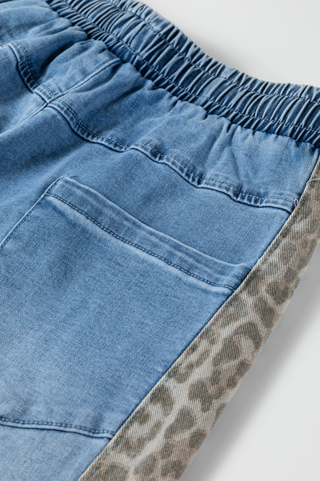Beau Blue Drawstring Elastic Waist Leopard Striped Side Panel Wide Leg Jeans