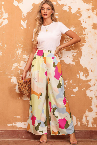 Multicolor Color Palette Print Flowy Wide Leg Pants