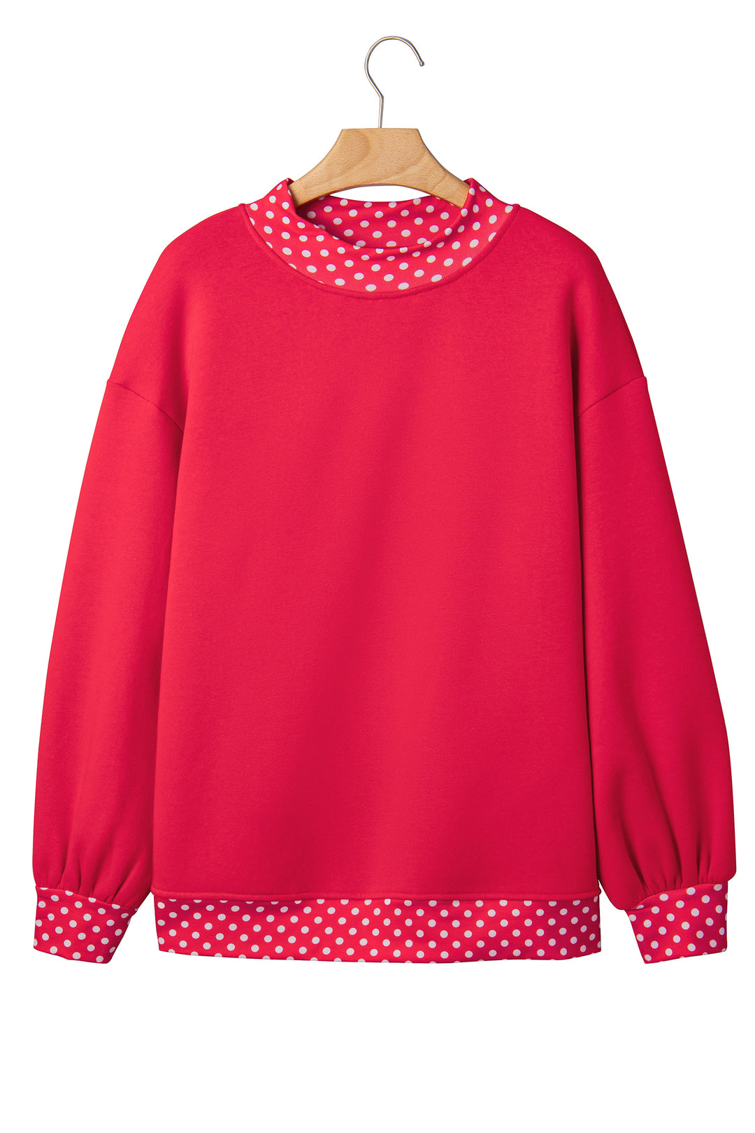 Red Colorblock Polka Dot Contrast Trim Oversized Sweatshirt