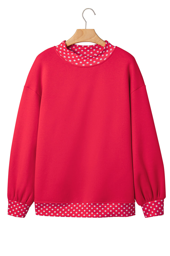 Red Colorblock Polka Dot Contrast Trim Oversized Sweatshirt