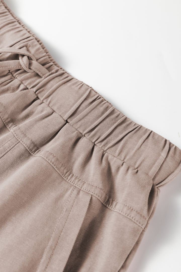 Smoke Gray Mineral Wash Exposed Seam Drawstring Elastic Waistband Wide Leg Cargo Pants