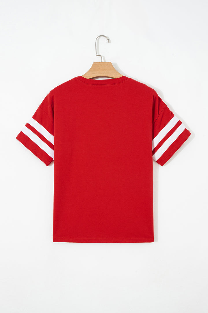 Black Varsity Striped Short Sleeve Crew Neck T Shirt