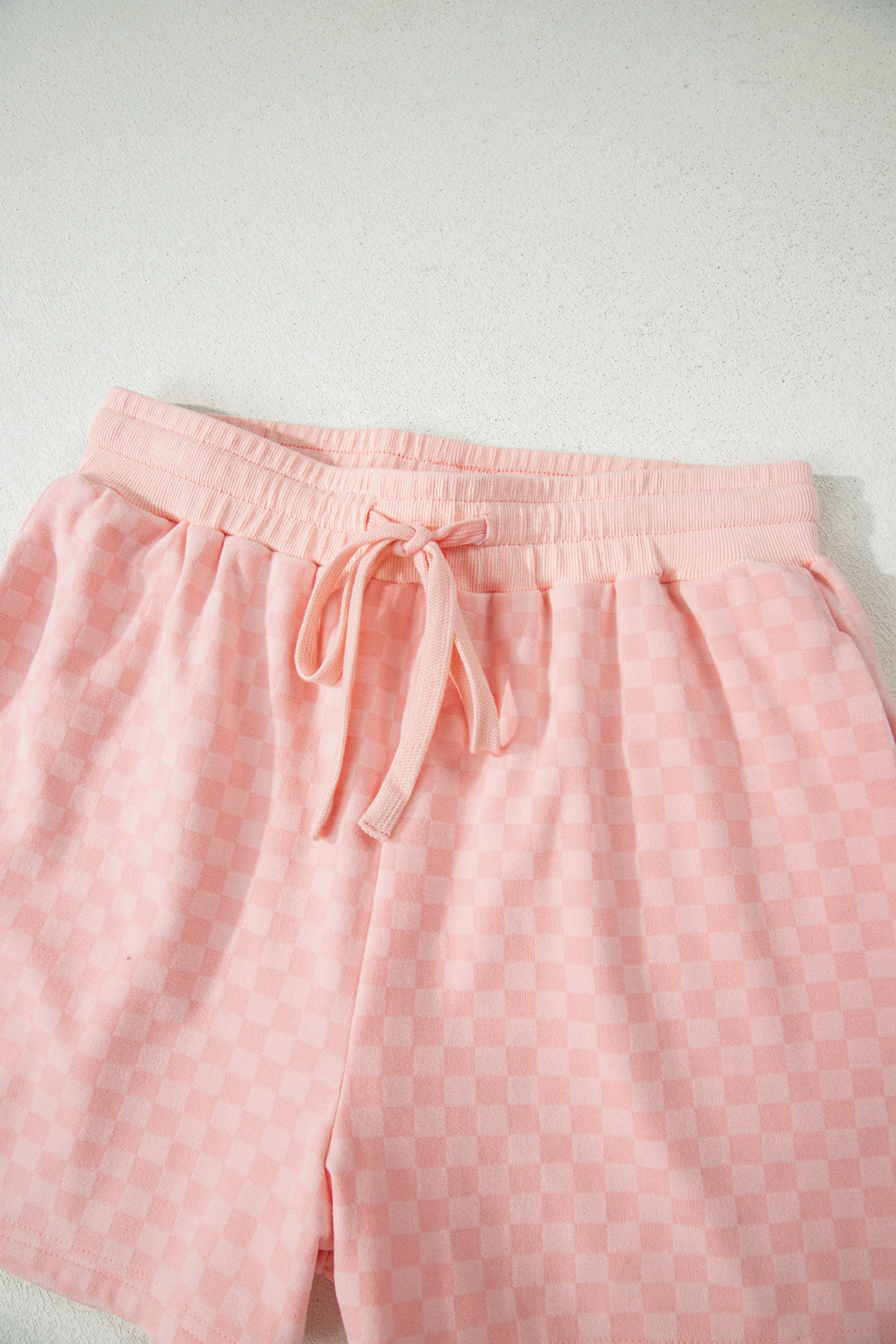 Pink Checkerboard Long Sleeve Pullover and Shorts Set