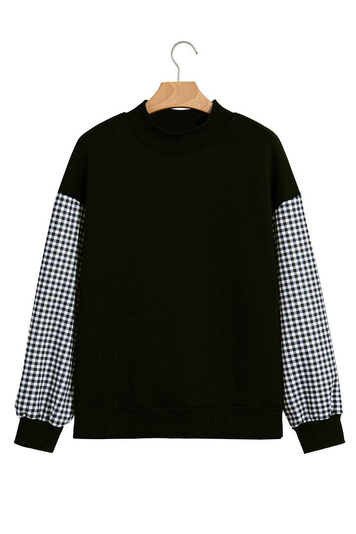Evergreen Plaid Sleeve Colorblock Loose Tunic Sweatshirt