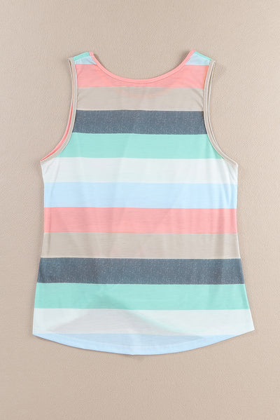 Multicolor Sequin Pocket Patchwork Striped Tank Top