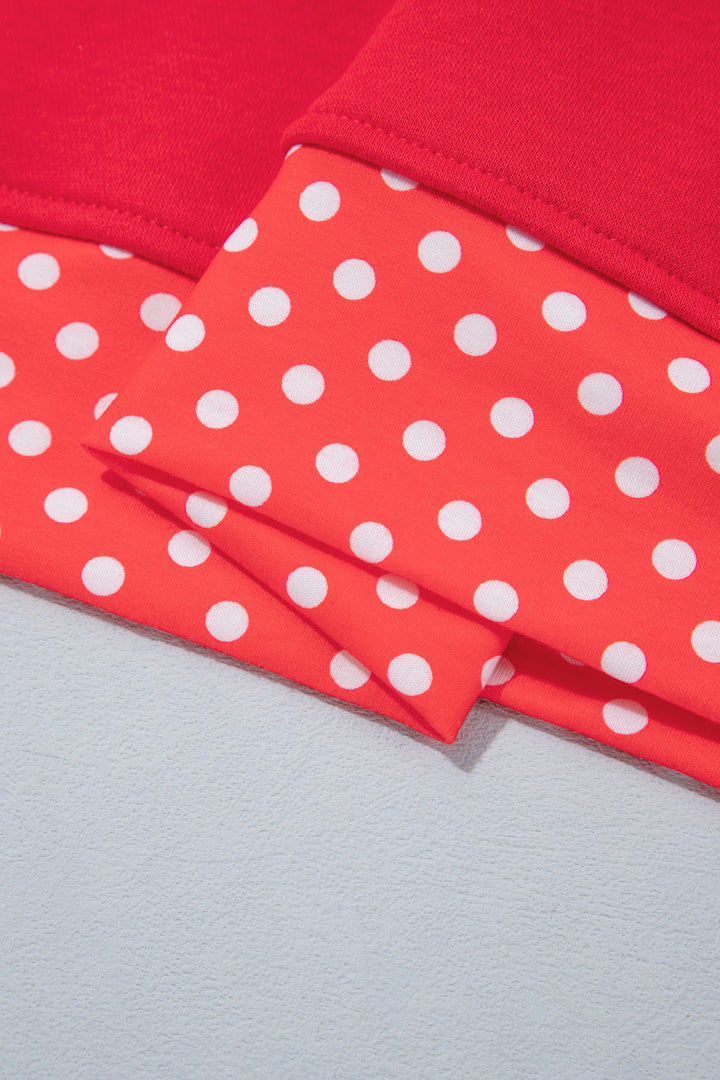 Tomato Red Casual Polka Dot Patchwork Letter Graphic Plus Size Sweatshirt