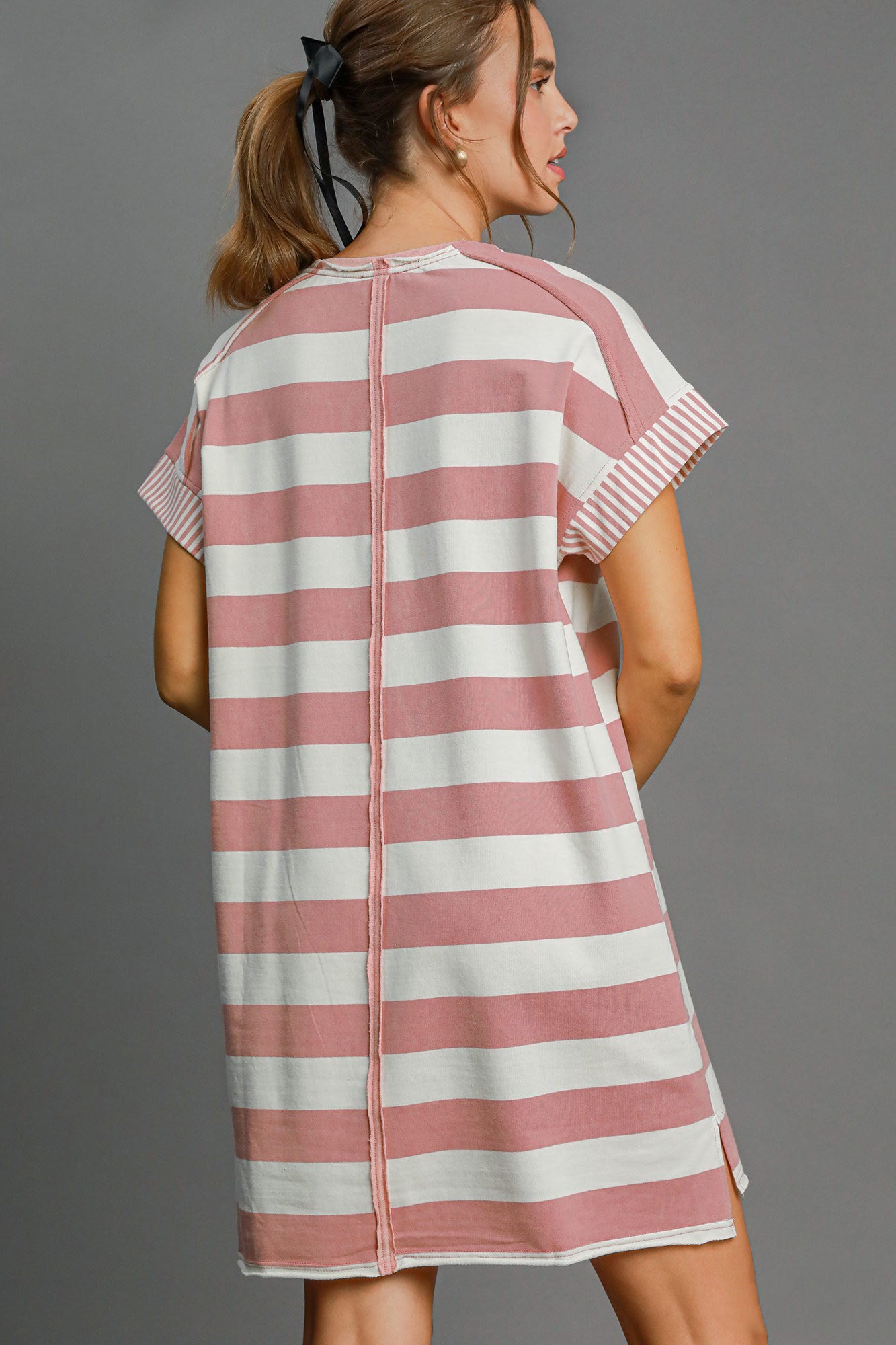 Umgee Peace Applique Striped Short Sleeve Mini Dress