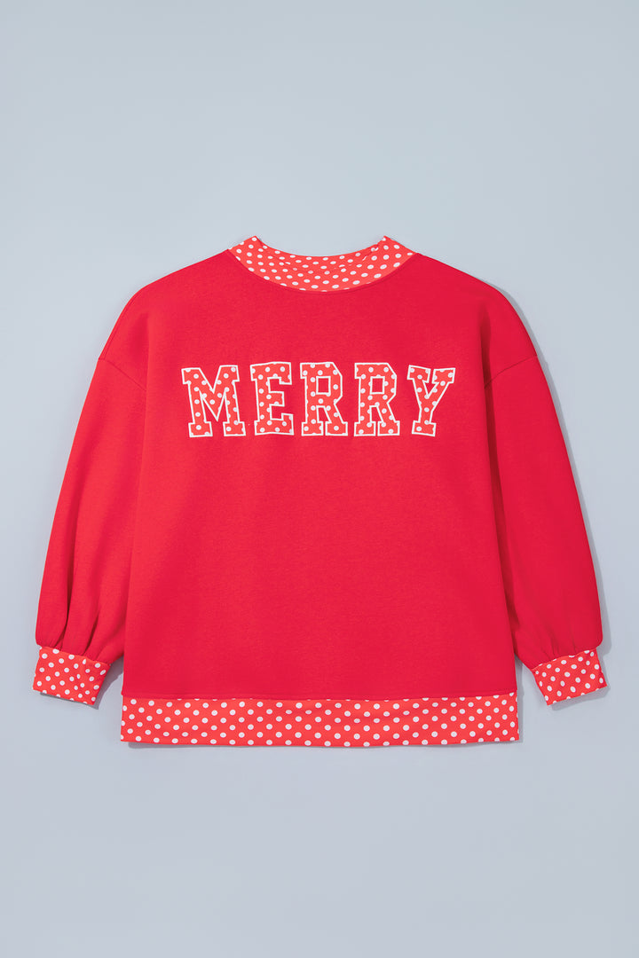 Tomato Red Casual Polka Dot Patchwork Letter Graphic Plus Size Sweatshirt