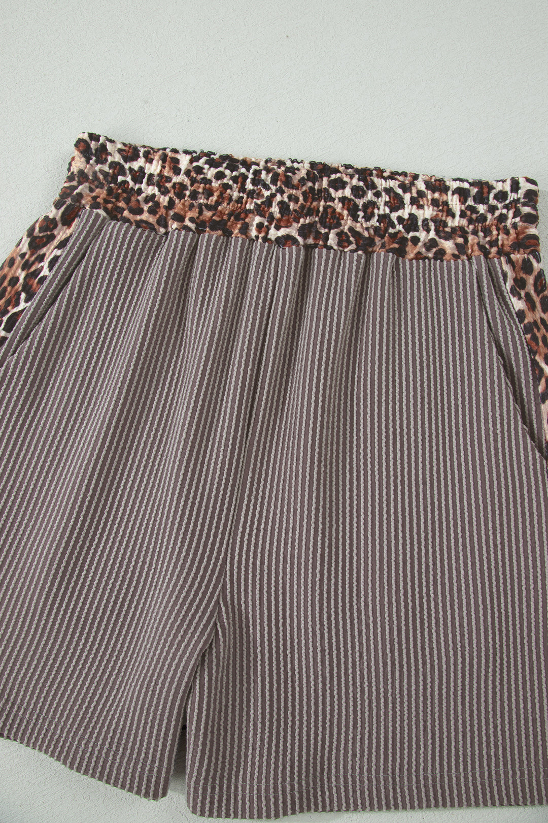 Sky Blue Leopard Trim Twist Ribbed Short Set