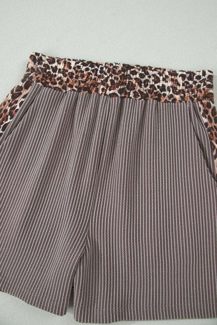 Sky Blue Leopard Trim Twist Ribbed Short Set