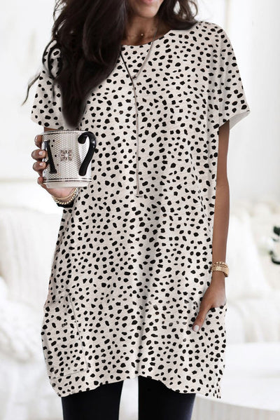 Leopard Print Side Pockets Tunic Top