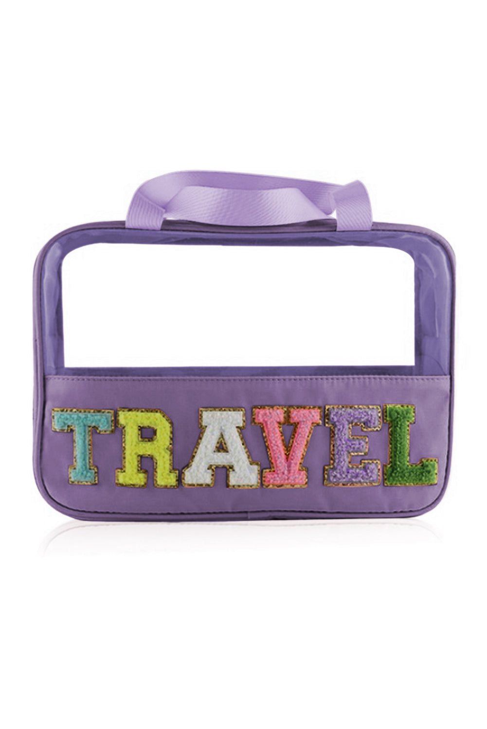 Purple TRAVEL Chenille Letter Clear PVC Makeup Bag