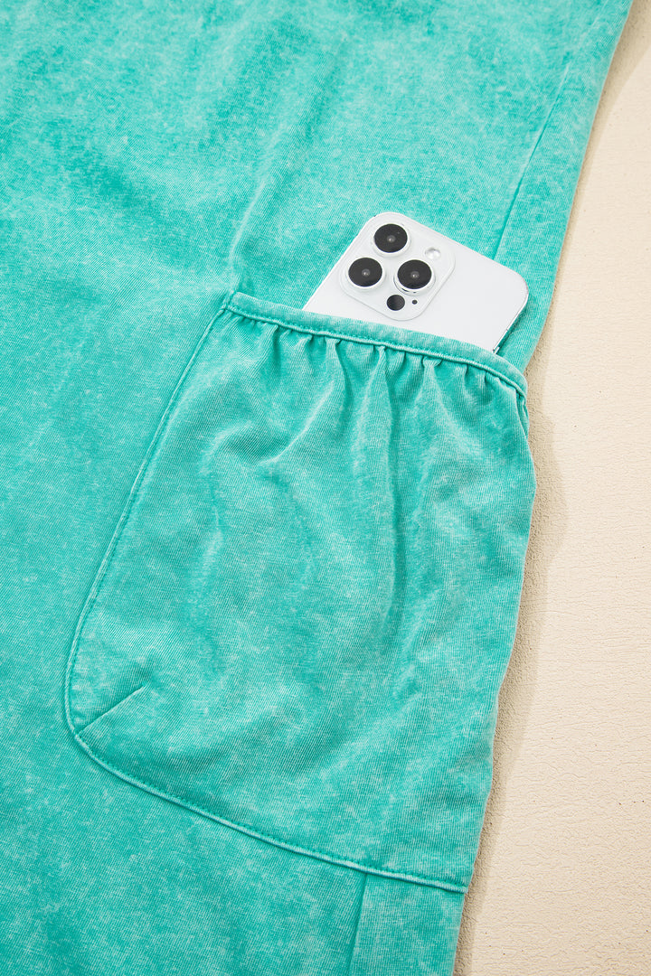 Mint Green Mineral Wash Spaghetti Straps Pocketed Romper