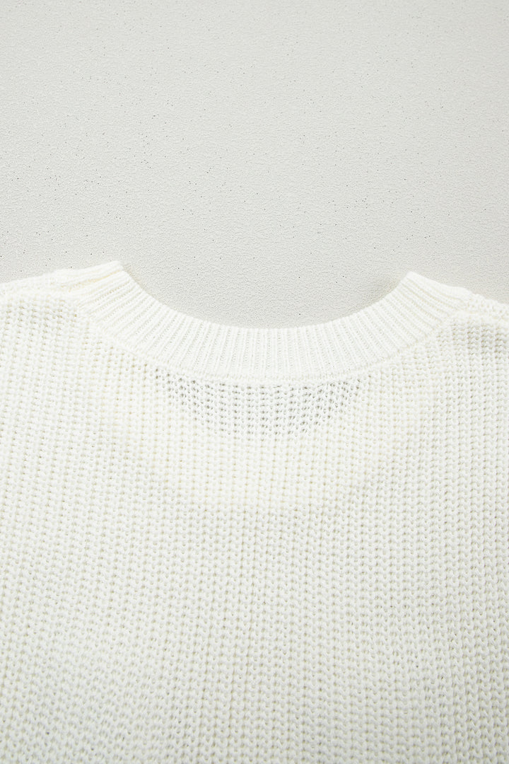 Turquoise Crochet Horseshoe Short Sleeve Knit Sweater