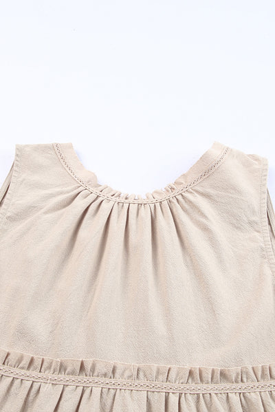 Khaki Split V Neck Tiered Ruffle Tank Top