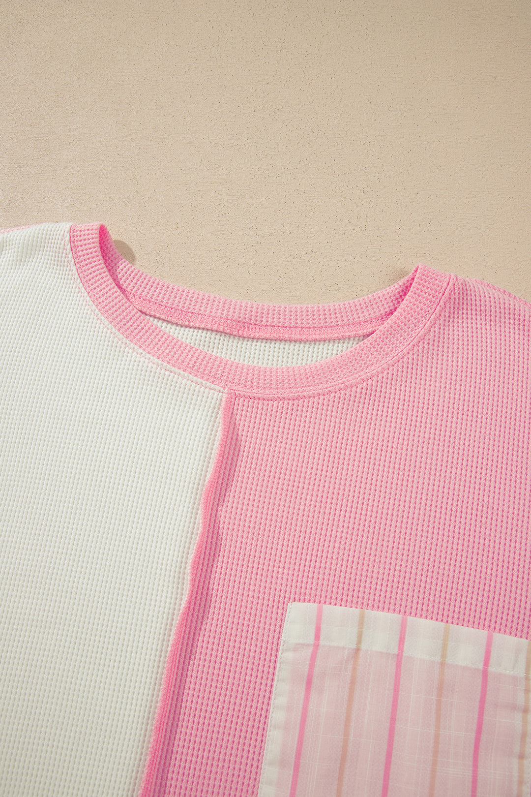 Pink Colorblock Plaid Panel Long Sleeve Plus Size Blouse