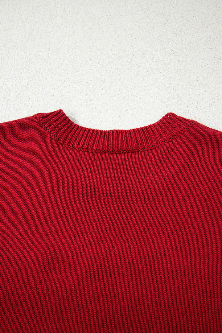 Racing Red Merry Colorful Dot Detail Christmas Drop Shoulder Sweater