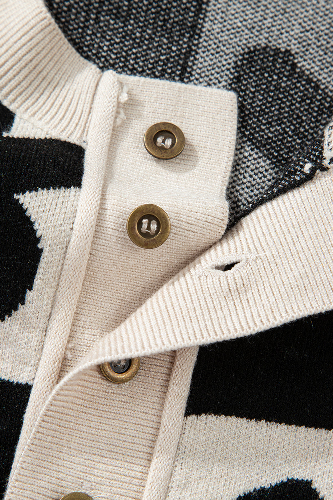 Black Flower Plaid Henley Baggy Sweater