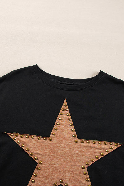 Black Studded Star Graphic Oversized Long Sleeve Top