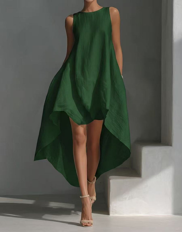 Sleeveless High-Low Irregular Hem Linen Blend Dress – Women&