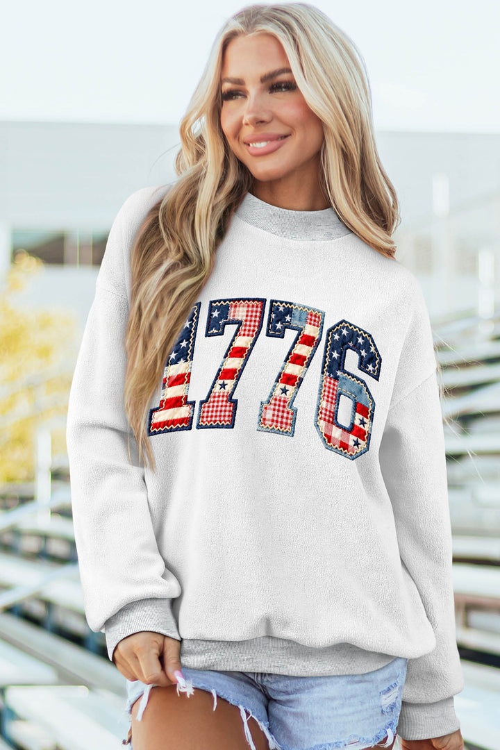 Light Grey AMERICA 1776 Faux Patchwork Print Reversible Mock Neck Sweatshirt