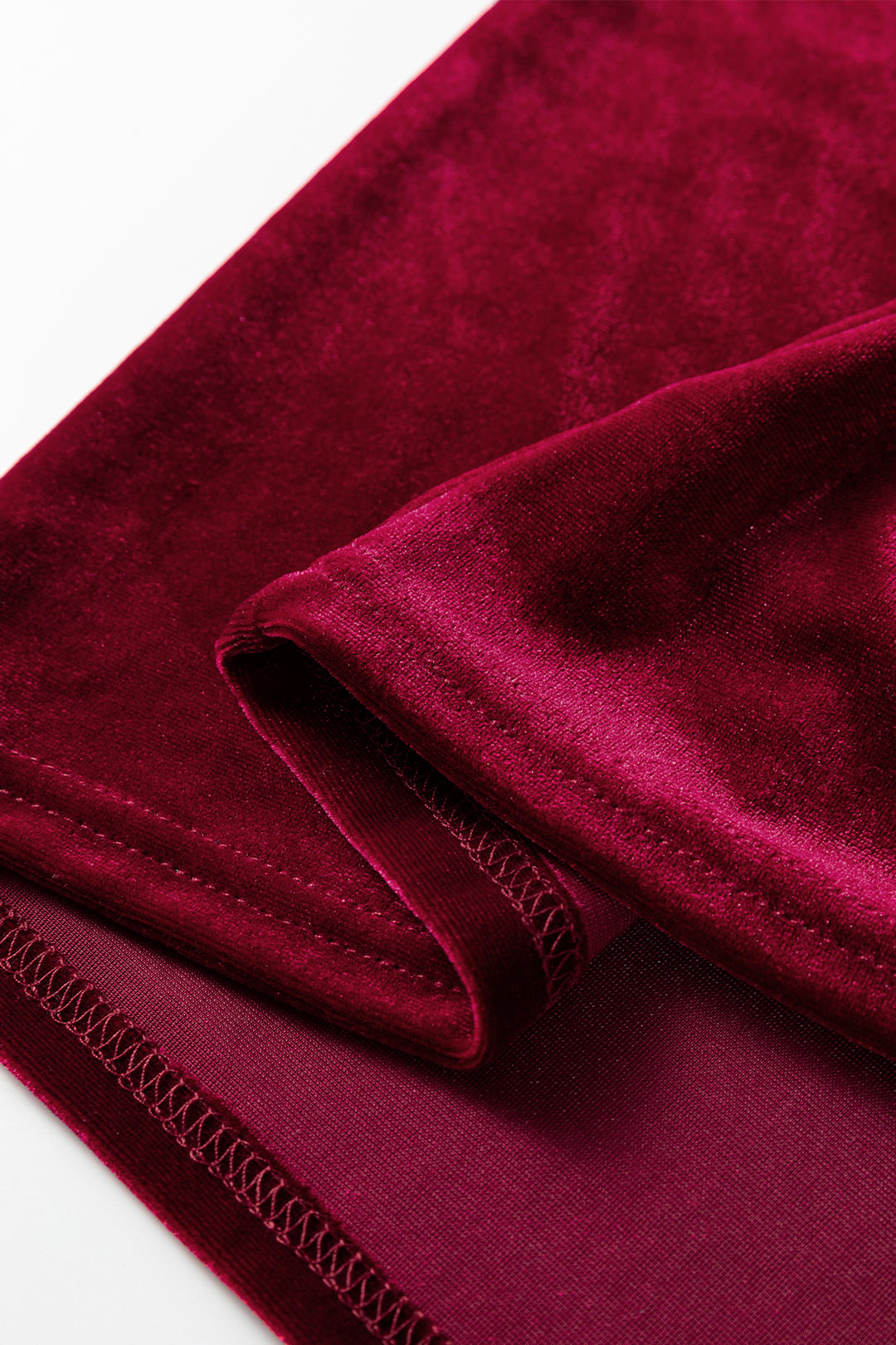 Red Dahlia Asymmetric Button Keyhole Neck Long Sleeve Velvet Blouse