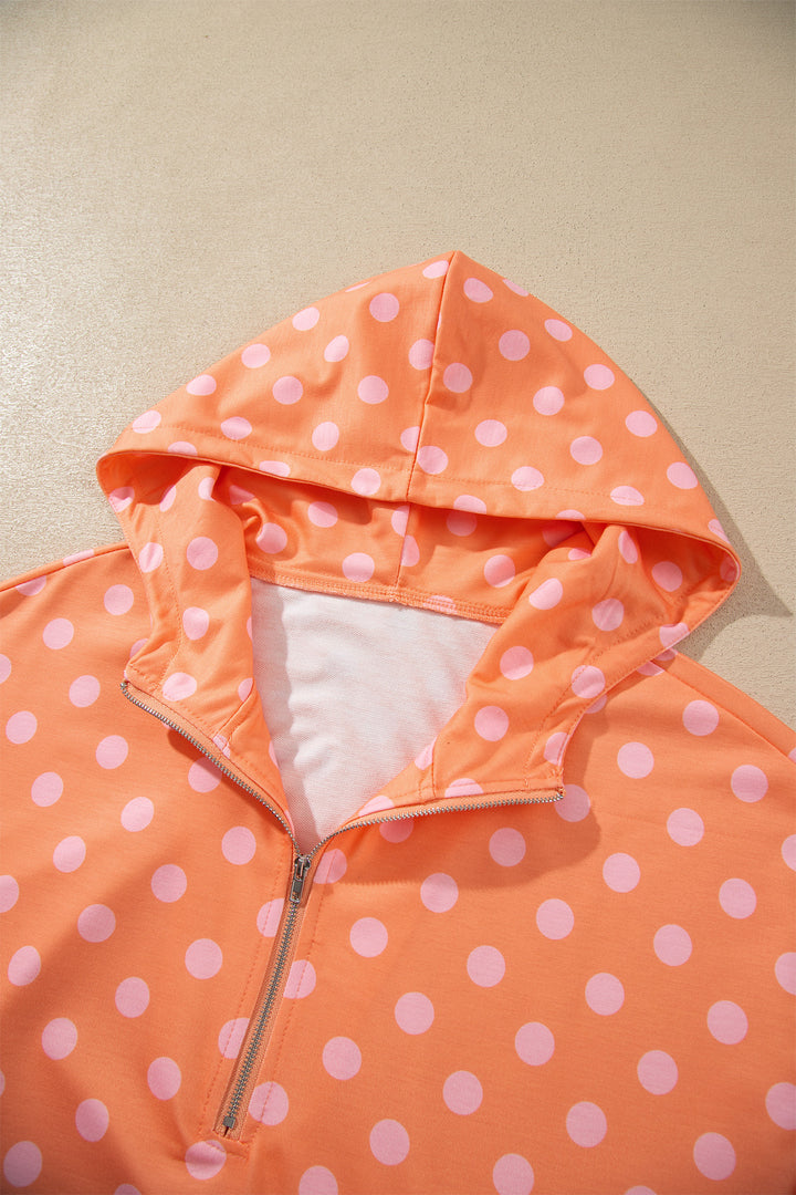 Khaki Polka Dot Hooded Long Sleeve Top Casual Mini Skort Set