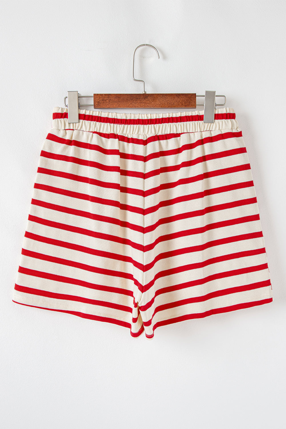 Red Stripe Lace-up Front Top and High Waist Shorts Set