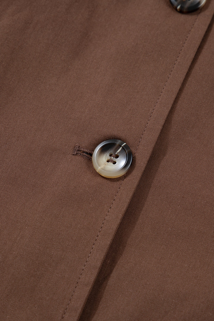 Dark Brown Collared Buttoned Leopard Liner Patchwork Chic Jacket