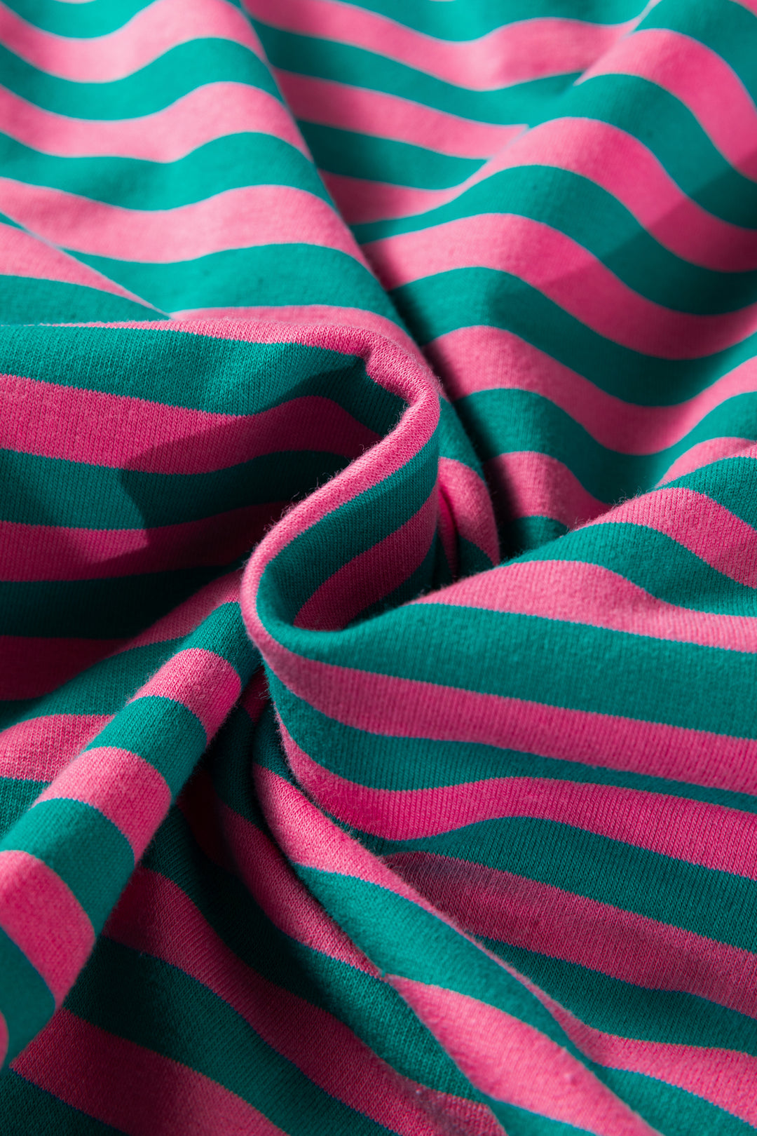 Sachet Pink Striped Print Drop Shoulder Lace Trim Bracelet Sleeve Loose Top