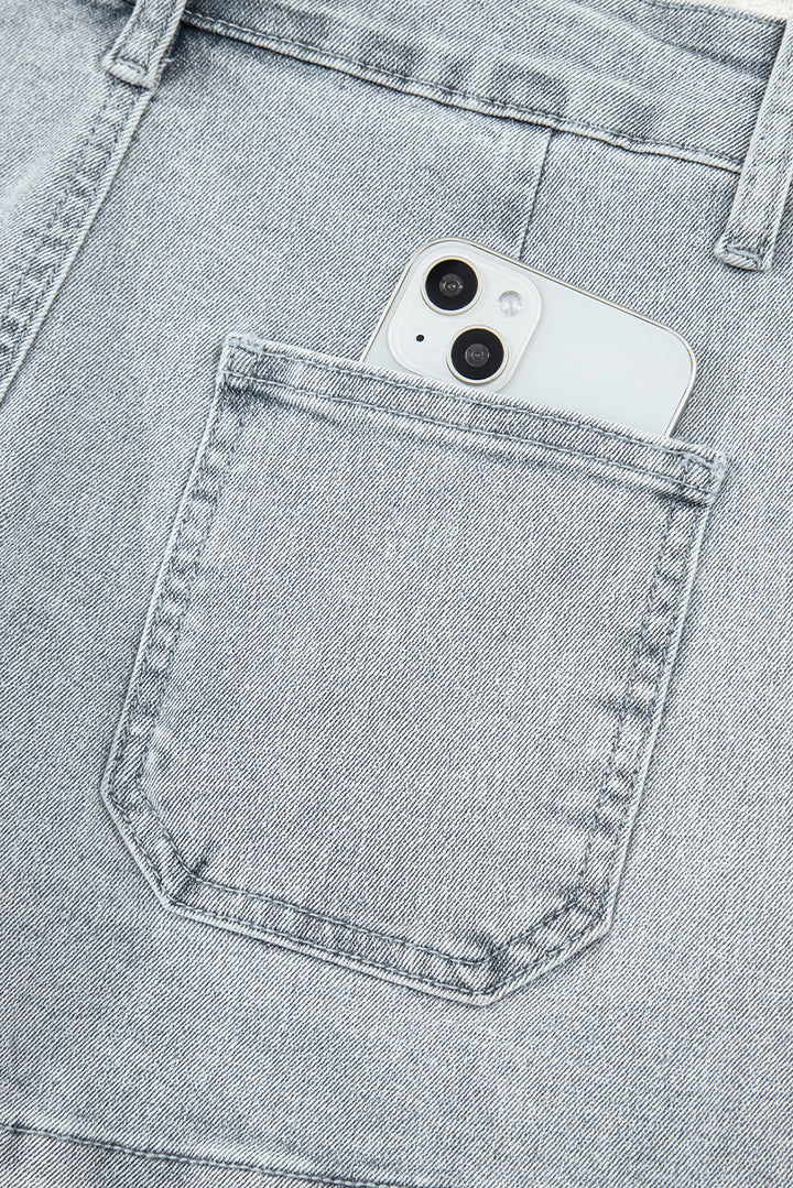 Scalloped Acid Wash High Waist Denim Shorts