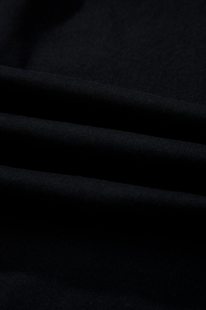 Black Leopard Bow Embroidered Cotton Round Neck T Shirt