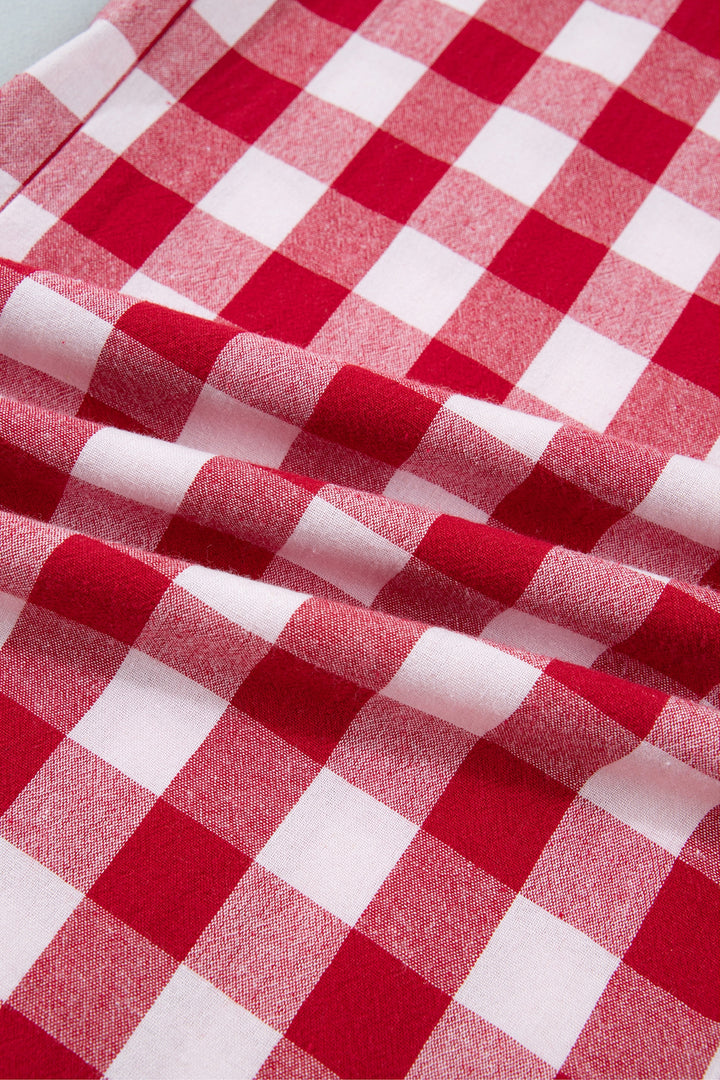 Red Gingham Plaid Tie Elastic Waist Shift Pants