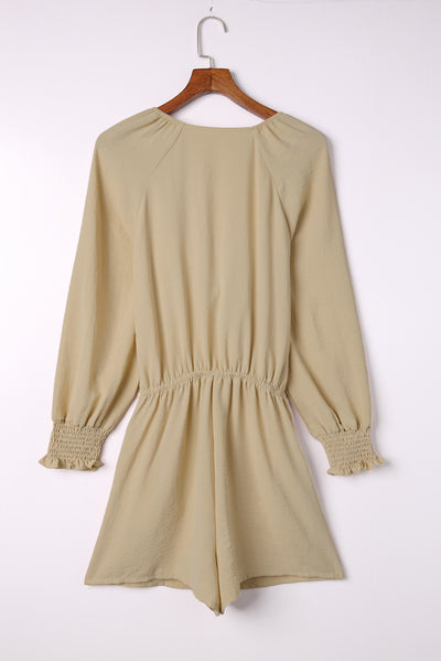 Beige Tie Knot Puff Long Sleeve Romper