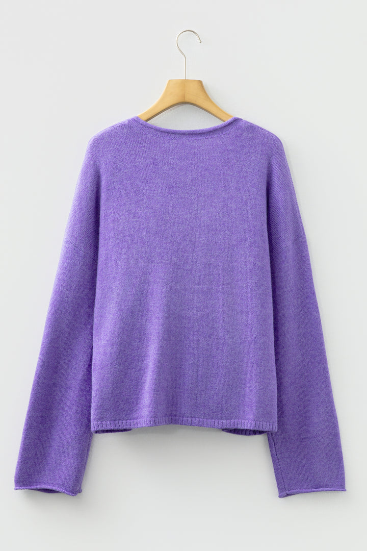 Wisteria Solid Color Knit Button Drop Shoulder Sweater Cardigan
