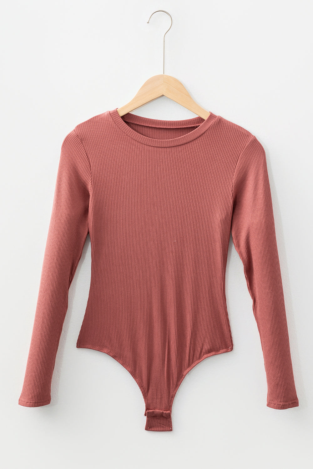 Black Ribbed Long Sleeve Crew Neck Solid Color Bodysuit