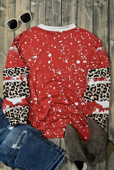 Fiery Red Tie-Dye Leopard Long Sleeve Top