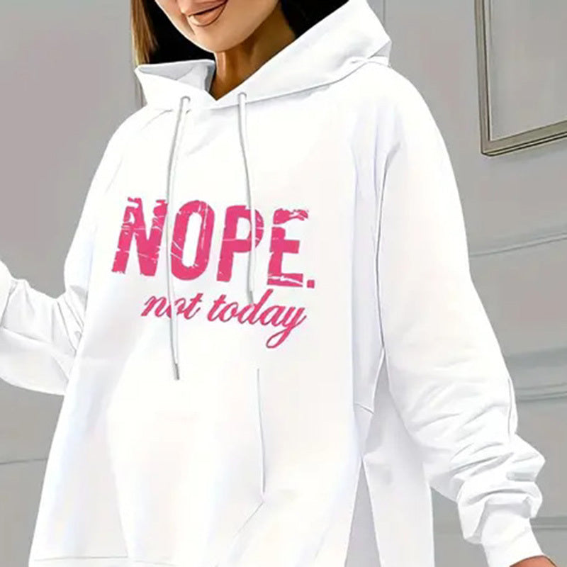 Casual 2-Piece Set Solid Color Leggings &amp; Letter Print Hooded Sweatshirt