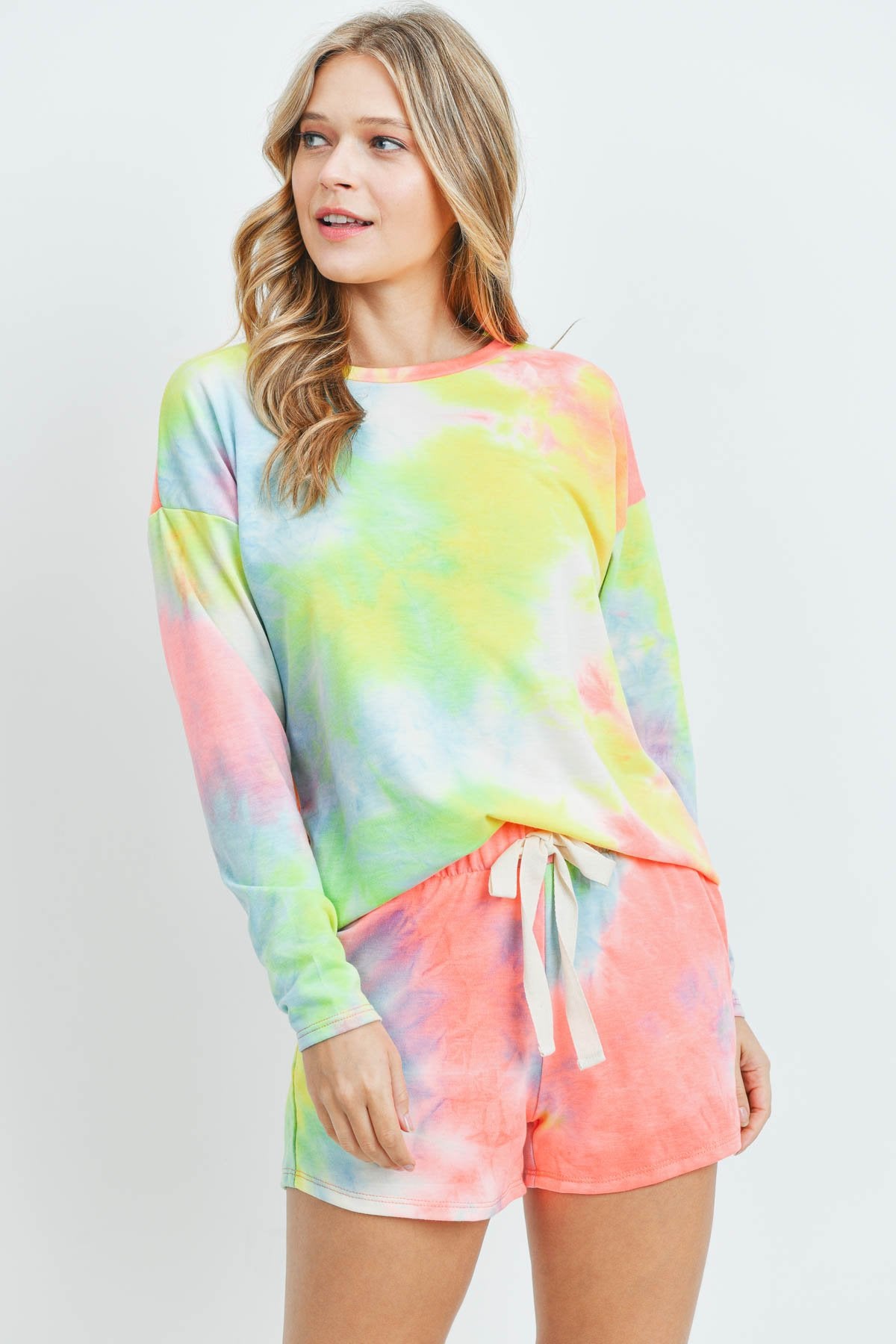 Tie Dye Top and Shorts Set With Self Tie