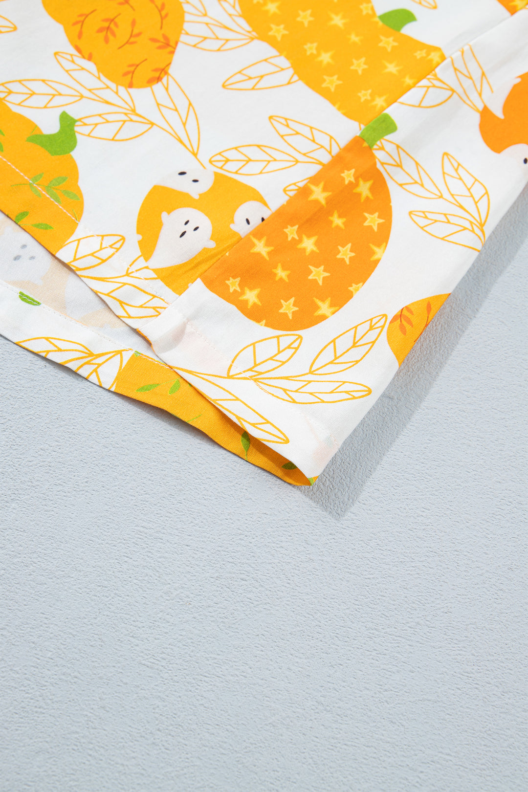 Orange Short Sleeve Pumpkin Print Polka Dot Trim Pocket Pocket Placket Home Wear Lounge Set