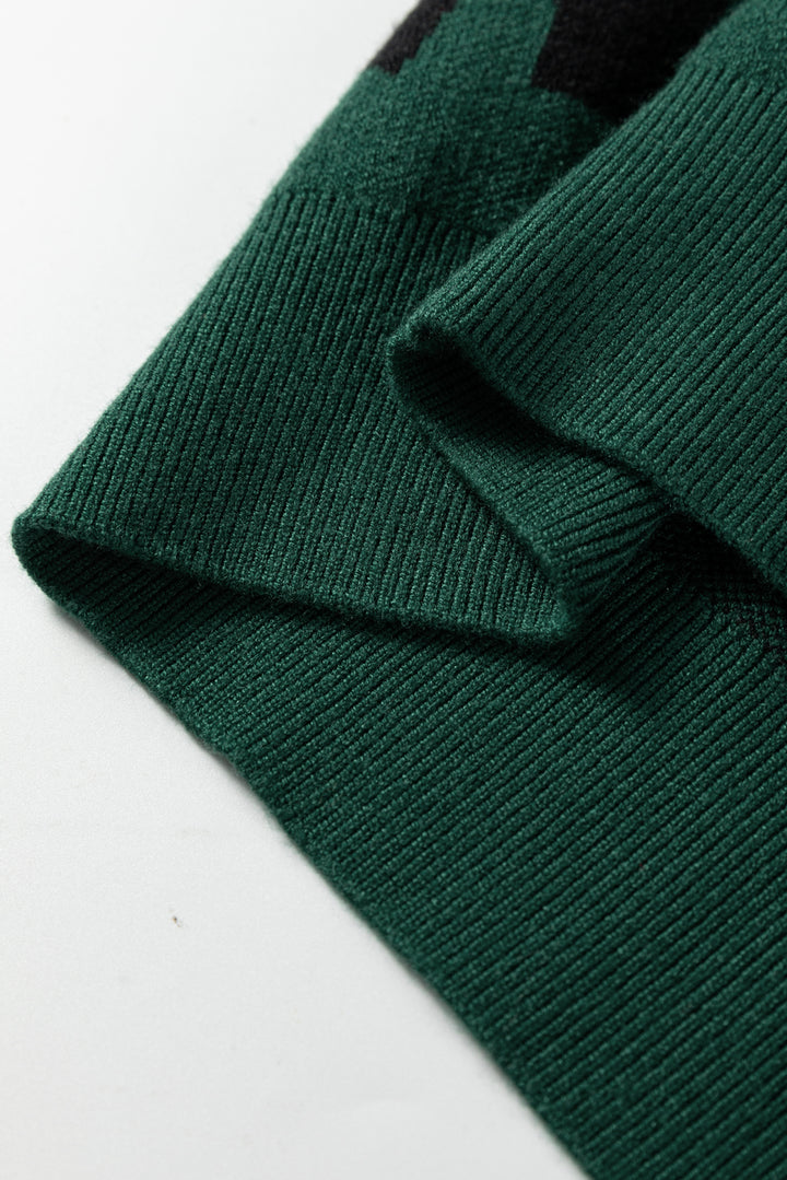 Blackish Green Pearl Embellished Bow Pattern Loose Sweater