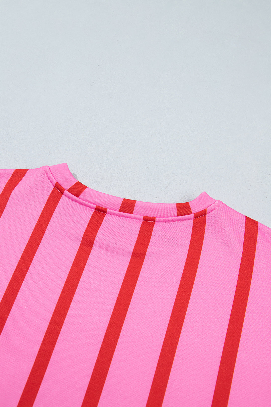 Pink Stripe Dropped Shoulder Round Neck Casual Sweatshirt