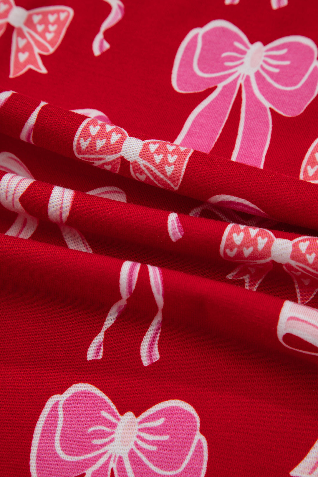 Red Sweet Bow Print Ruffled Short Sleeve Shirt Shorts 2pcs Pajama Set