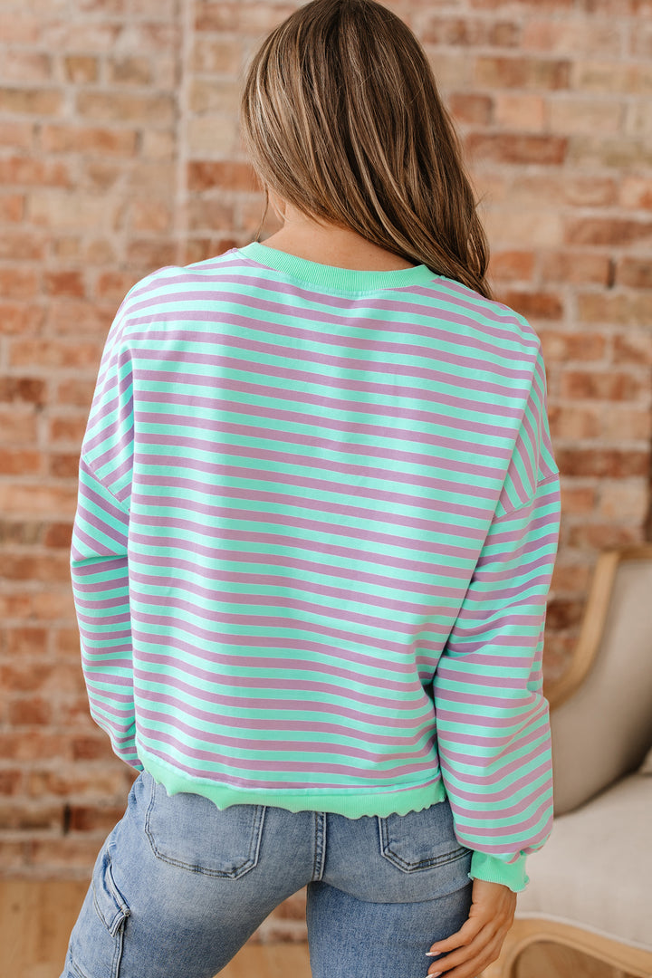 Red Stripe Exposed Seam Contrast Ribbed Trim Oversize Sweatshirt