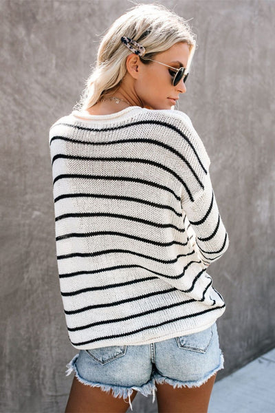 Striped Round Neck Drop Shoulder Sweater