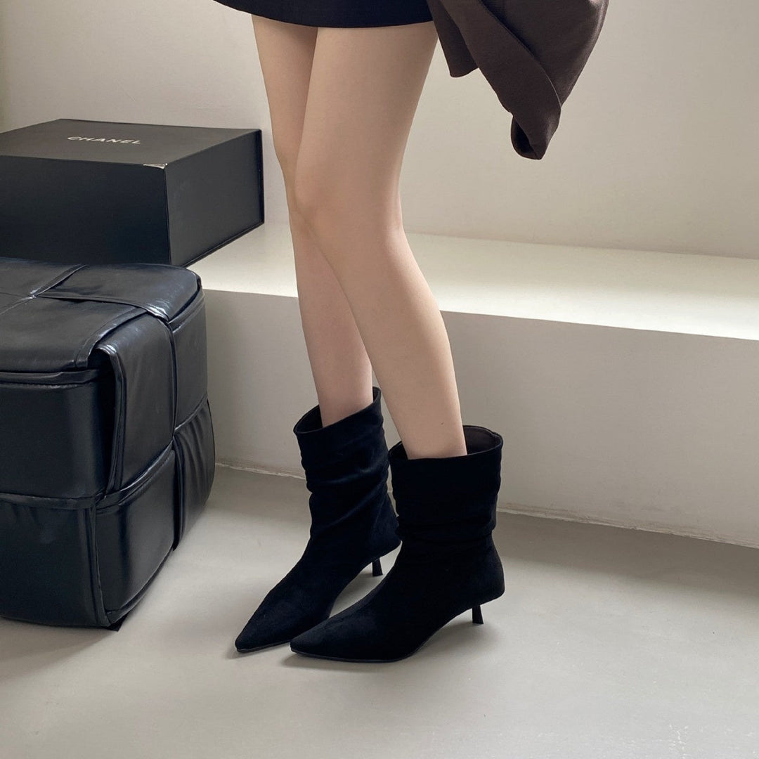 Pointed Toe Mid-Calf High Heel Boots for Women