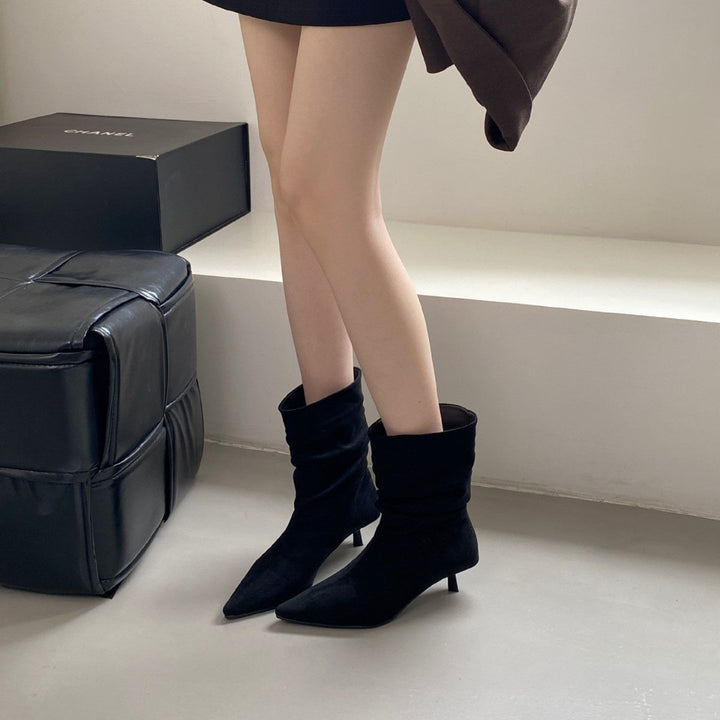 Pointed Toe Mid-Calf High Heel Boots for Women