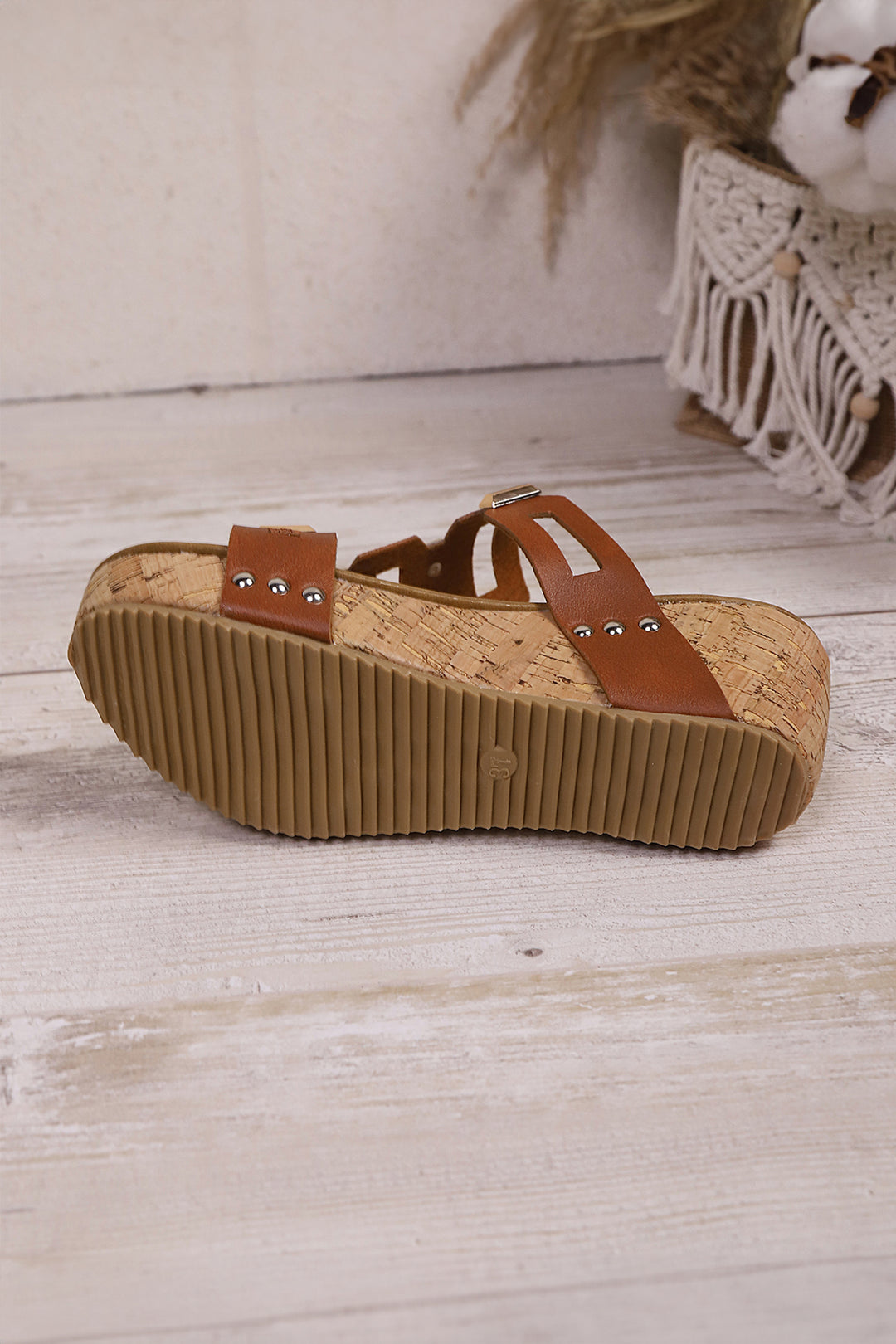 Coffee Retro Hollowed PU Leather Wedge Platform Slippers