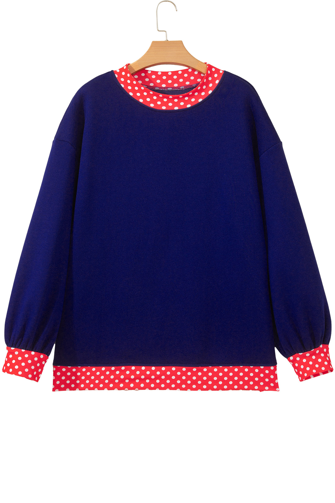 Dirty blue Colorblock Polka Dot Contrast Trim Oversized Sweatshirt