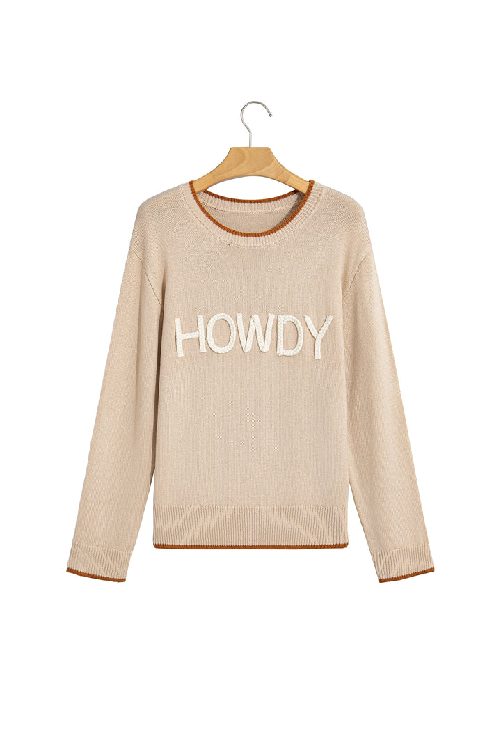 Parchment Corder HOWDY Letter Graphic Crew Neck Relaxed Sweater